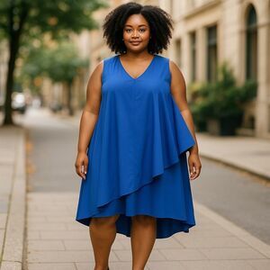 Roaman's Vibrant Blue Asymmetrical Dress 30W
